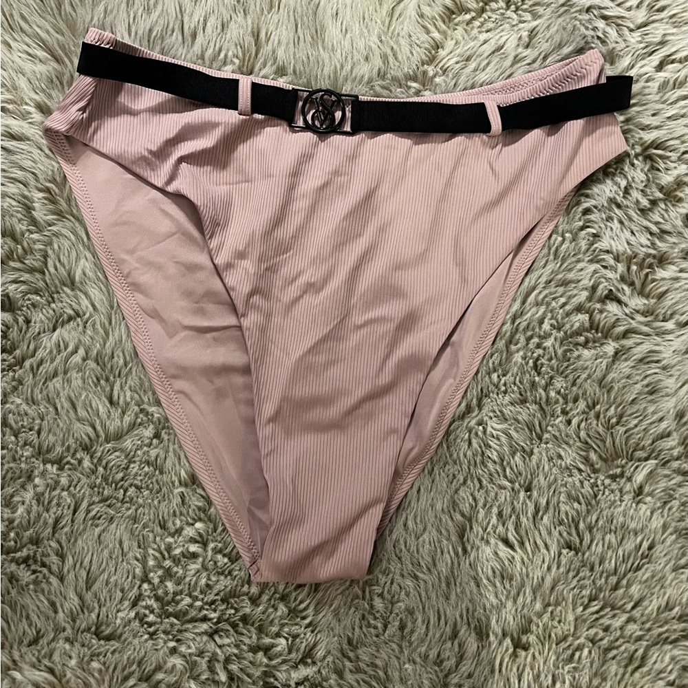 Victorias Secret Pink High-Waisted Bikini Bottoms with Black Belt